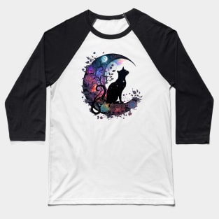 Mystical Black Cat & Moon Baseball T-Shirt